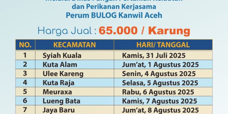 Catat! Ini Jadwal Beras Murah Di Kota Banda Aceh